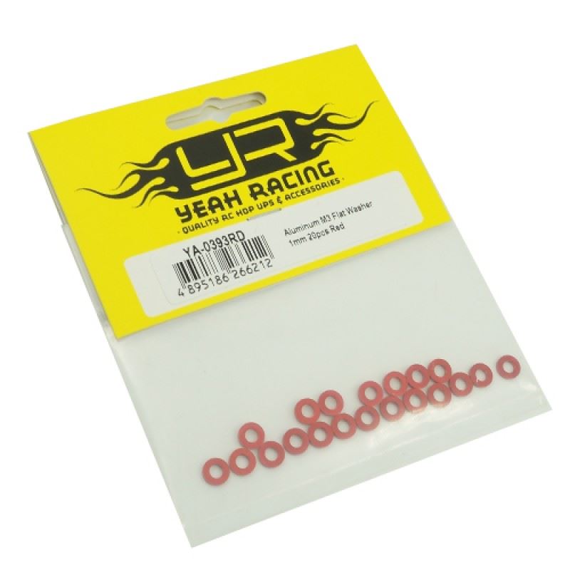 Yeah Racing Aluminum M3 Flat Washer 1mm 20pcs Red