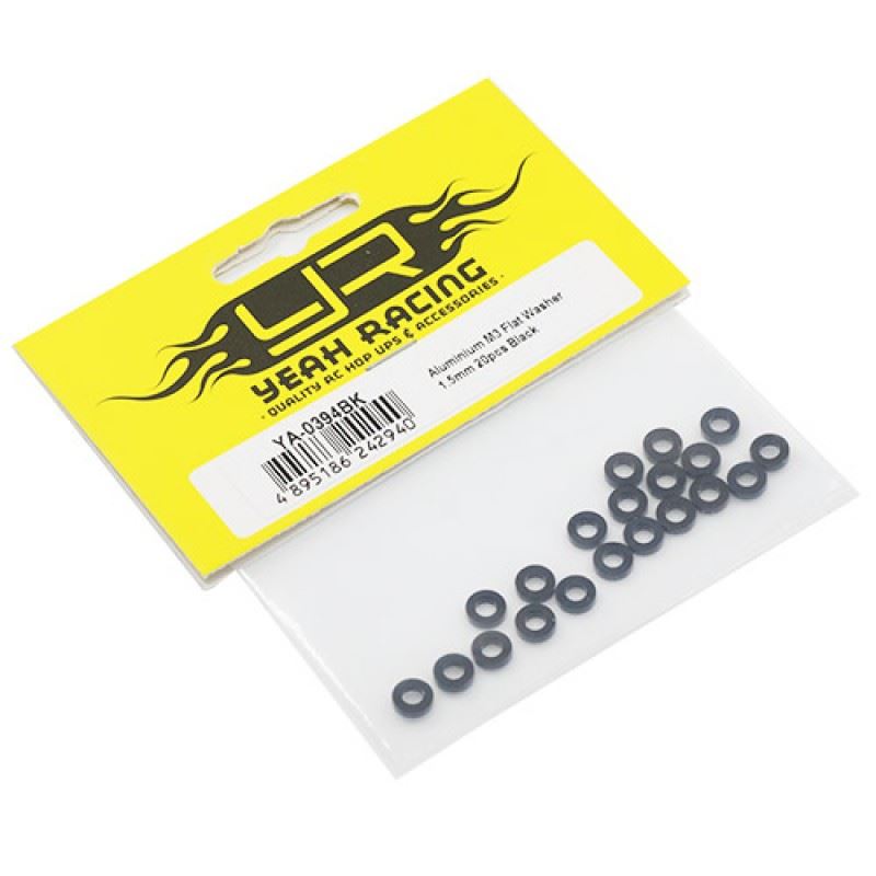 Yeah Racing Aluminum M3 Flat Washer 1.5mm 20pcs Black