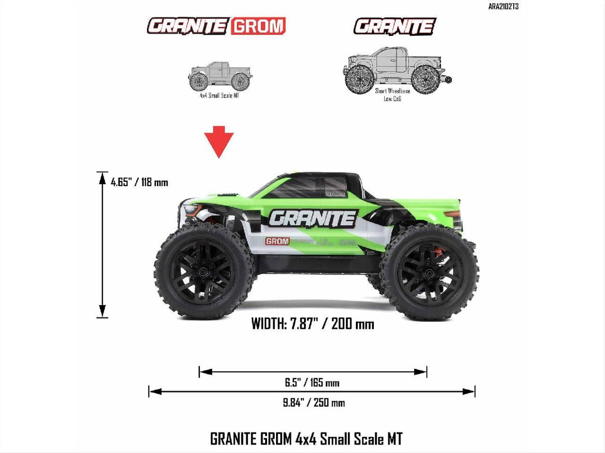 Arrma Granite GROM 4wd MT 1/18 RTR Mega w/Lipo Batt/USB Chg Green