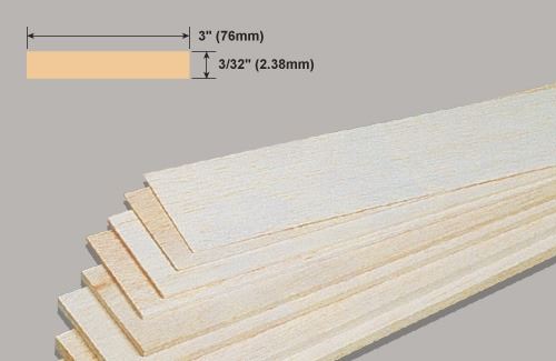 Slec Balsa Sheet 3/32x3x36"/2.38x76x914mm (W-BW32/10)