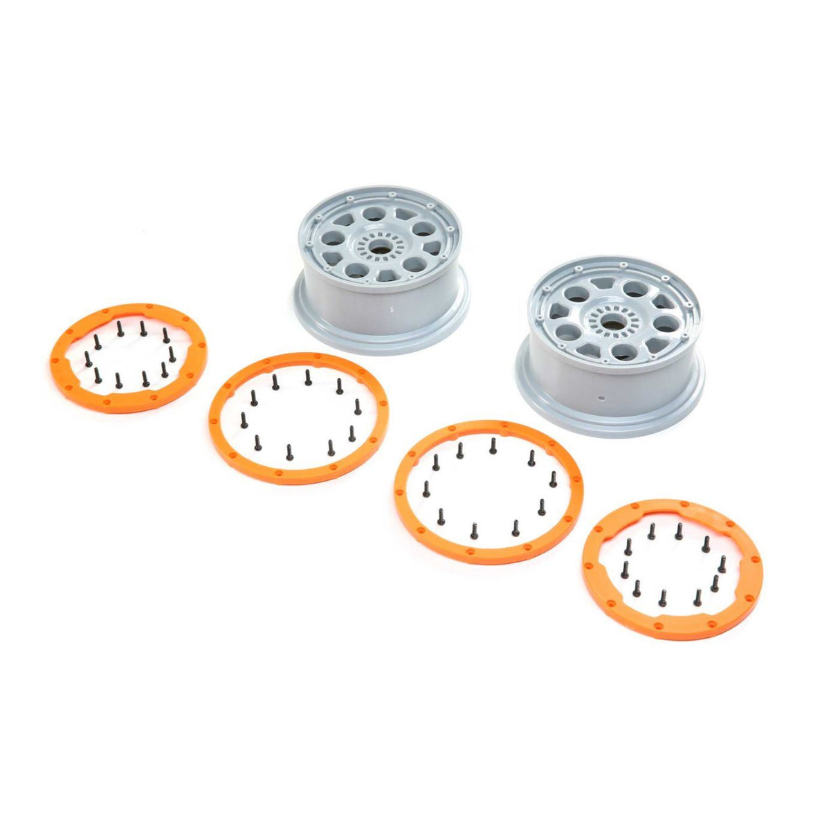 Losi Wheels, Silver, Orange Bead Lock (2): DBXL-E 2.0