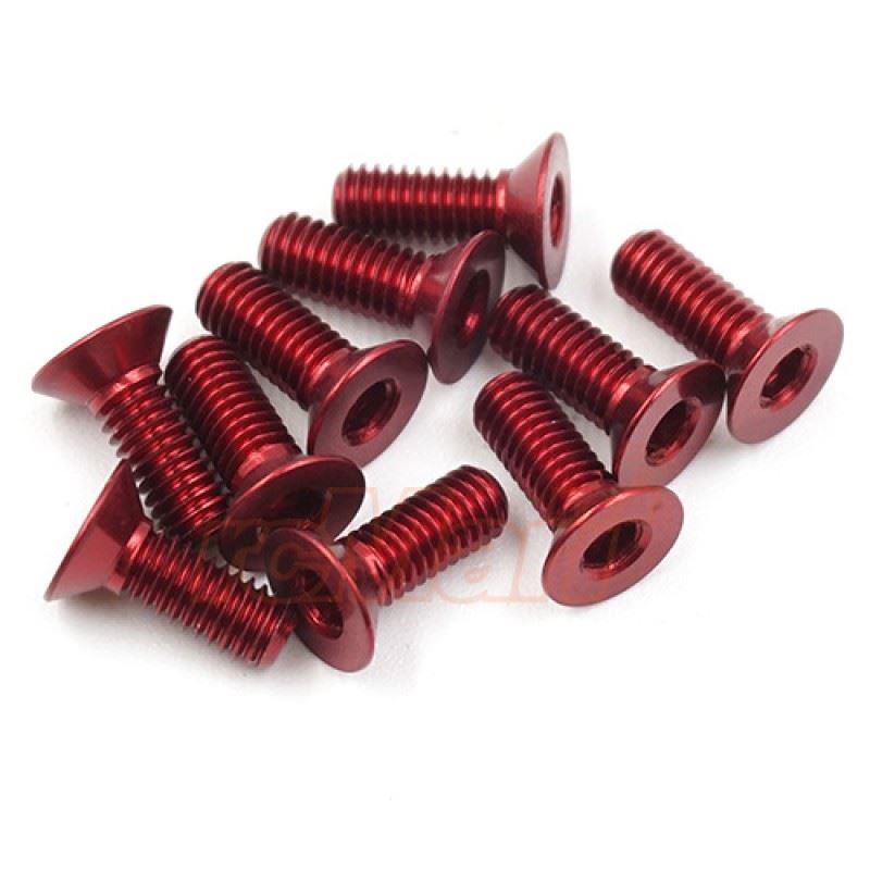 Yeah Racing Aluminum 7075 3X8mm Hex Socket Flat Head Screws 10Pcs Red