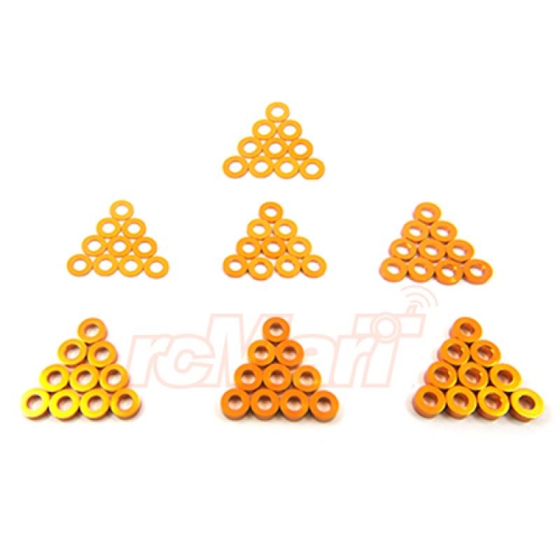 Yeah Racing Aluminum M3 Flat Washer 0.25 / 0.5 / 1 / 1.5 / 2 / 2.5 / 3mm 10Pcs Set Orange