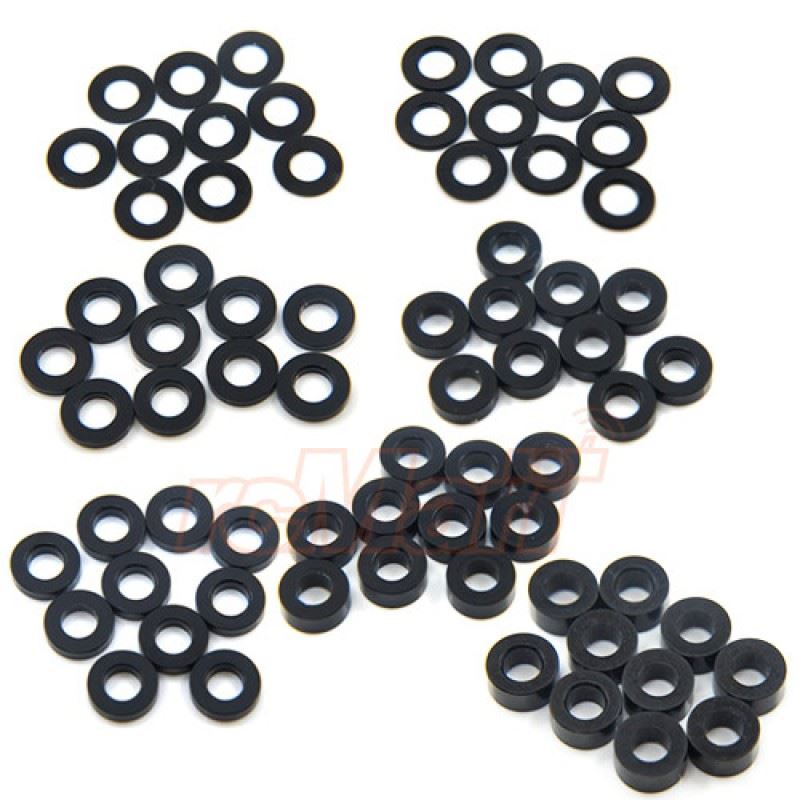 Yeah Racing Aluminum M3 Flat Washer 0.25 / 0.5 / 1 / 1.5 / 2 / 2.5 / 3mm 10pcs Set Black