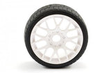 SWEEP 1/8TH GT TREAD GLUED 45DEG TYRES W/BELT / EVO16 WHITE WHEELS / BASIC (PR)