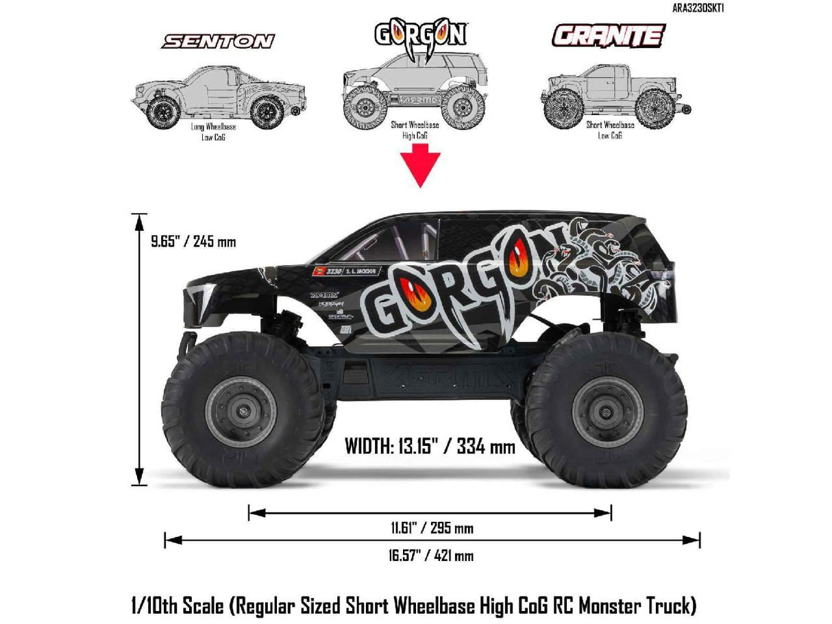 Arrma Gorgon 2wd MT 1/10 Ready-To-Assemble Kit w/8.4v/Chg Gunmetal