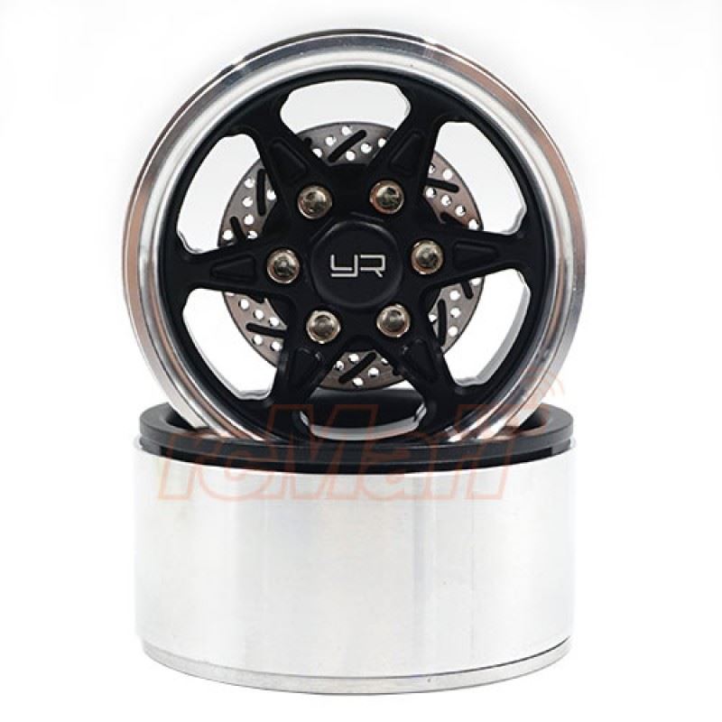 Yeah Racing 1.9 Aluminum Cnc Bxc 6 Spoke Beadlock Wheel W/ Brake Rotor 2Pcs Black