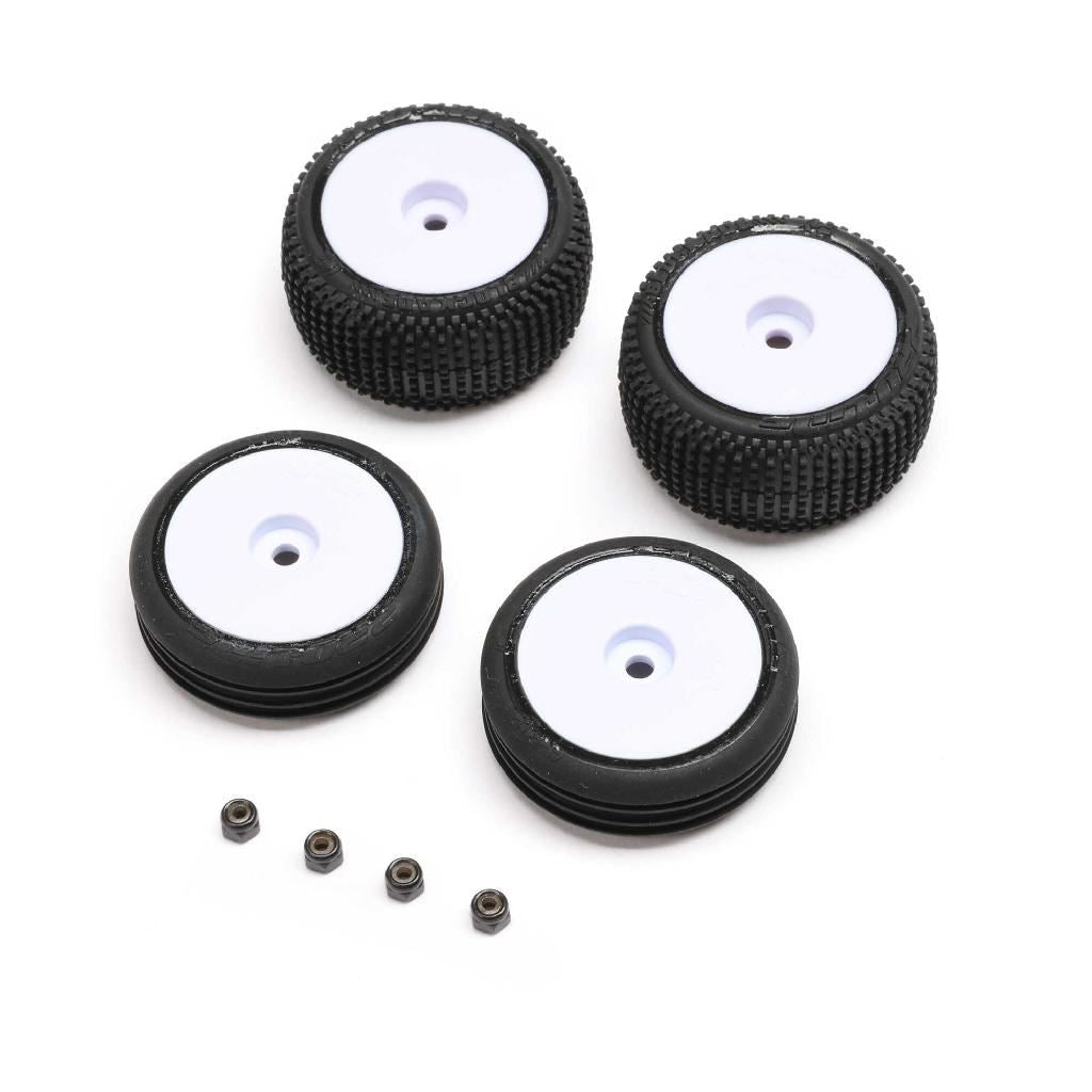 Losi Tires & Wheels Mounted, White: Micro-B