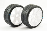 SWEEP 1/8TH GT TREAD GLUED 45DEG TYRES W/BELT / 6IX PAK WHITE WHEELS / BASIC (PR)