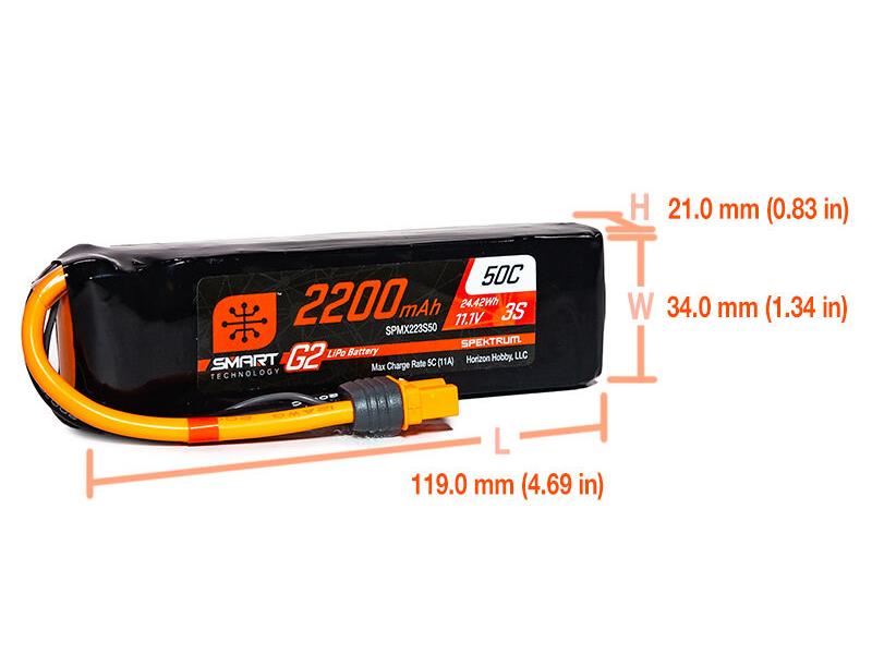 Spektrum 2200mAh 3S 11.1V SMART G2 50C IC3 -