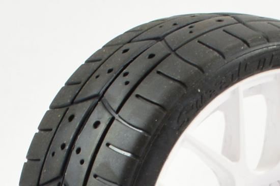 SWEEP 1/8TH GT TREAD GLUED 45DEG TYRES W/BELT / EVO16 WHITE WHEELS / BASIC (PR)