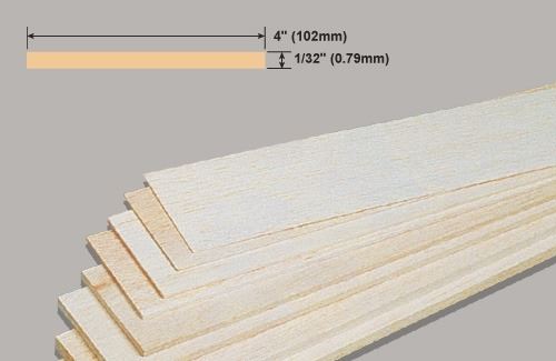 Slec Balsa Sheet 1/32x4x36"/0.79x102x914mm (W-BW40/10)