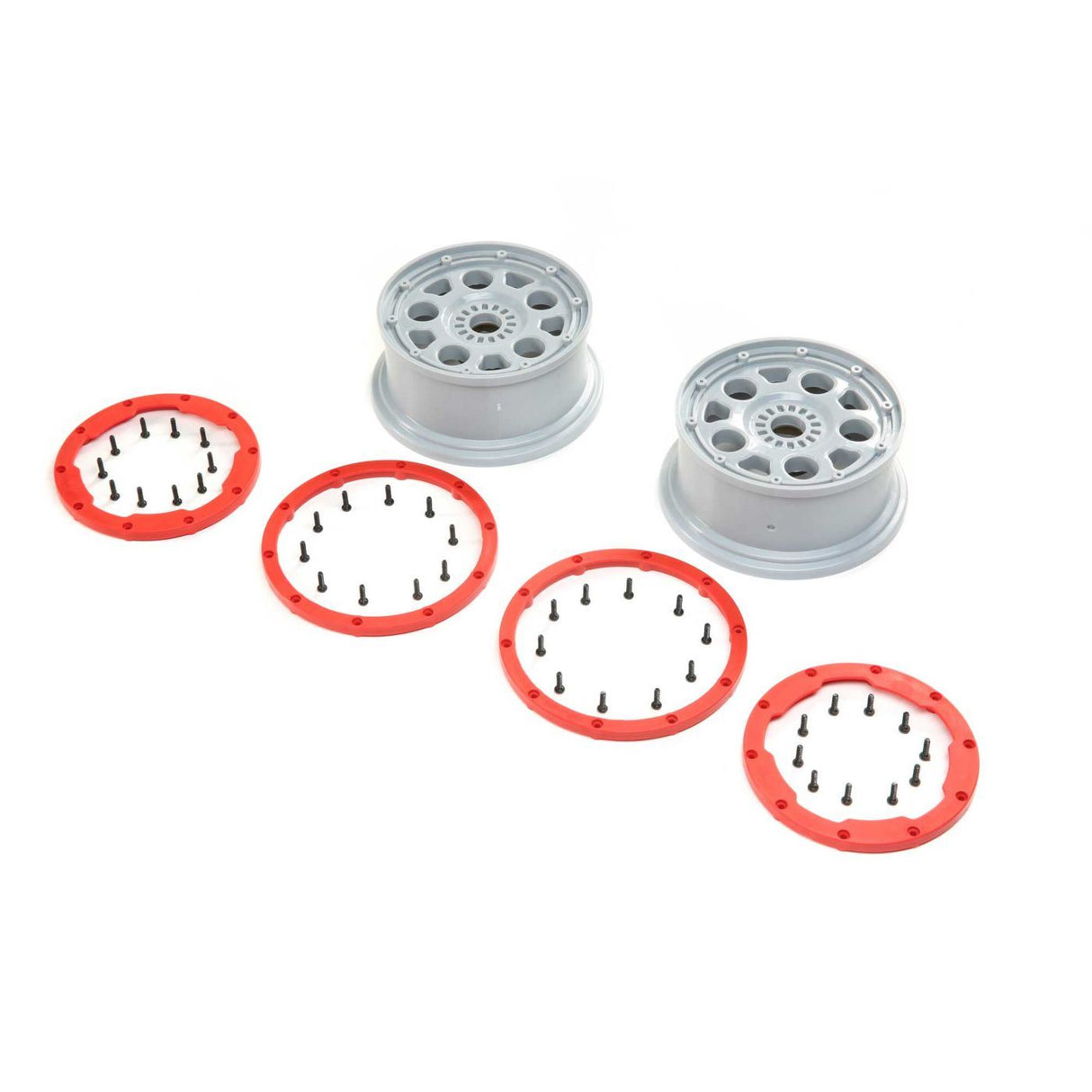 Losi Wheels, Silver, Red Bead Lock (2): DBXL-E 2.0