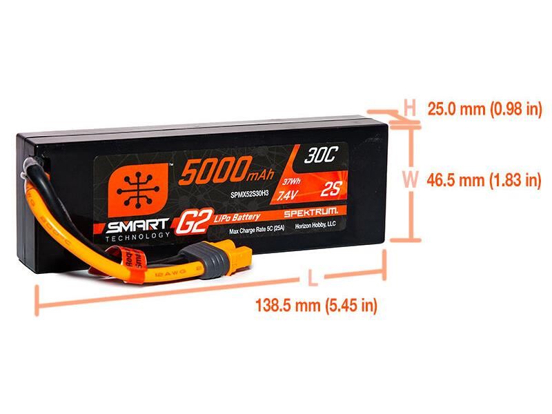 Spektrum 5000mAh 2S 7.4V SMART G2 30C IC3 -