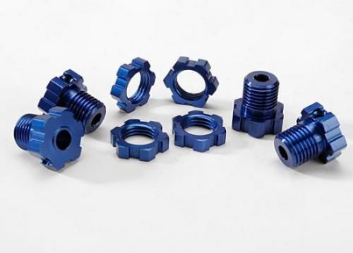 TRAXXAS Wheel hubs, splined w/nuts 17mm (blue-anodised) (4)