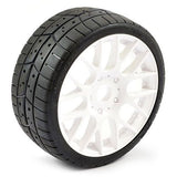 SWEEP 1/8TH GT TREAD GLUED 45DEG TYRES W/BELT / EVO16 WHITE WHEELS / BASIC (PR)