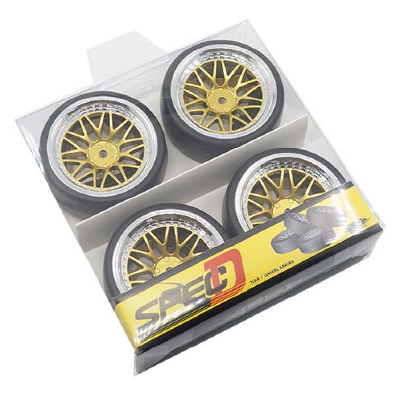 Yeah Racing Spec D Ls Wheel Offset +6 Gold Silver W/Tire 4Pcs For 1/10 Drift