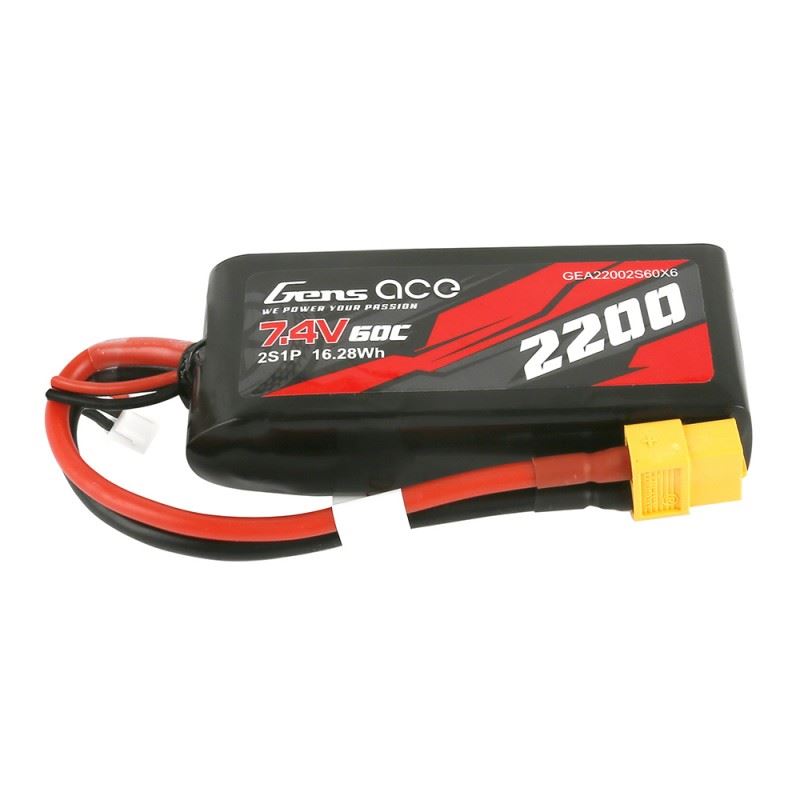 Gens ace 2200mAh 7.4V 60C 2S 1P Lipo Battery With XT60 Plug