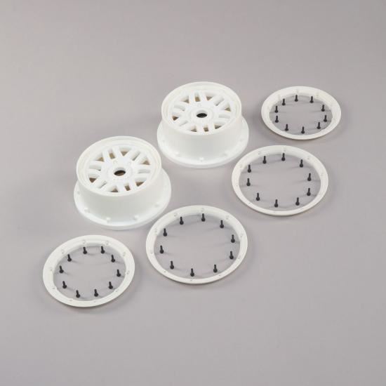 Losi Wheel & Beadlock Set, White (2): 5ive-T 2.0 (Losi45026)