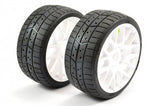 SWEEP 1/8TH GT TREAD GLUED 45DEG TYRES W/BELT / EVO16 WHITE WHEELS / BASIC (PR)