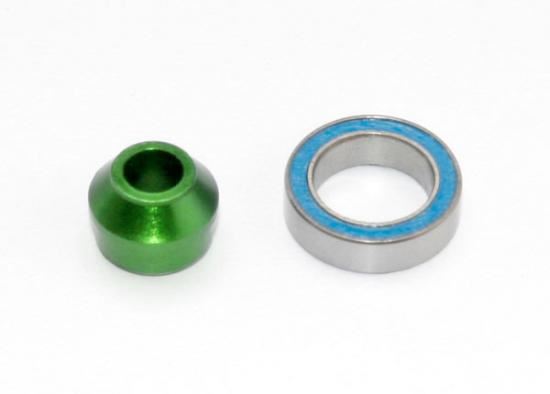 Traxxas Bearing Adapter 6061-T6 Aluminum (Green-Anodized) (1)/ 10X15X4mm Ball Bearing (Black Rubber Sealed) (1) (For Slipper Shaft)