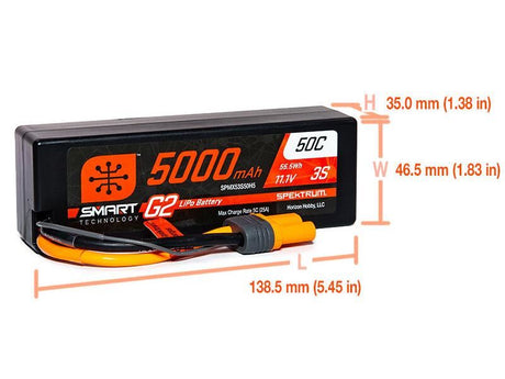 Spektrum 5000mAh 3S 11.1V SMART G2 50C IC5 -