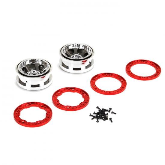 Losi 2.2 Beadlock Wheels, Chrome W/Red Rings(2): NCR2.0 (Losi43005)