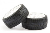 SWEEP 1/8TH GT TREAD GLUED 45DEG TYRES W/BELT / EVO16 WHITE WHEELS / BASIC (PR)