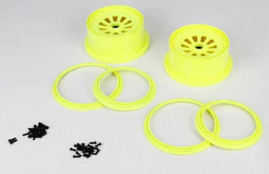 Losi Wheel & Beadlock Set, Flo Yellow (2), 5T (LosiB7035)