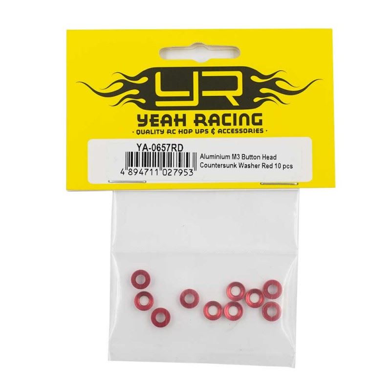 Yeah Racing Aluminum M3 Button Head Countersunk Washer Red 10 pcs