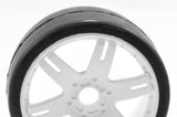 SWEEP 1/8TH GT SLICK GLUED 45DEG TYRES W/BELT / 6IX PAK WHITE WHEELS / BASIC (PR)