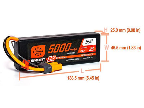 Spektrum 5000mAh 2S 7.4V SMART G2 50C IC5 -