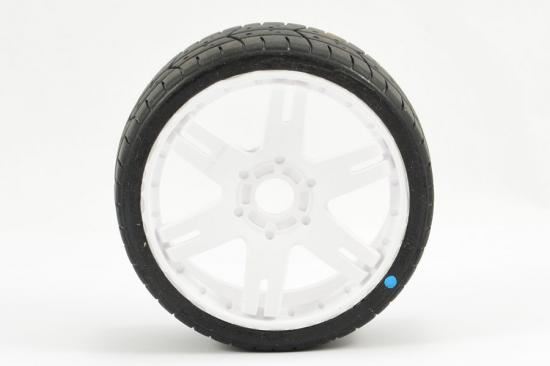 SWEEP 1/8TH GT TREAD GLUED 45DEG TYRES W/BELT / 6IX PAK WHITE WHEELS / BASIC (PR)