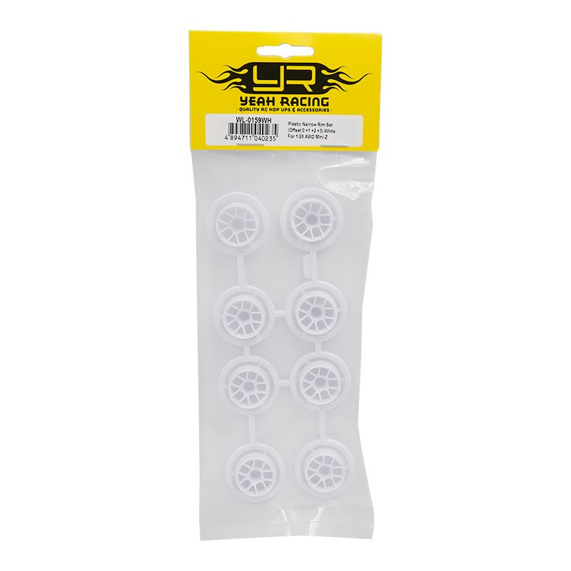 Yeah Racing Plastic Narrow Rim Set 8.5mm (Offset 0 +1 +2 +3) White For 1/28 Rwd Mini-Z