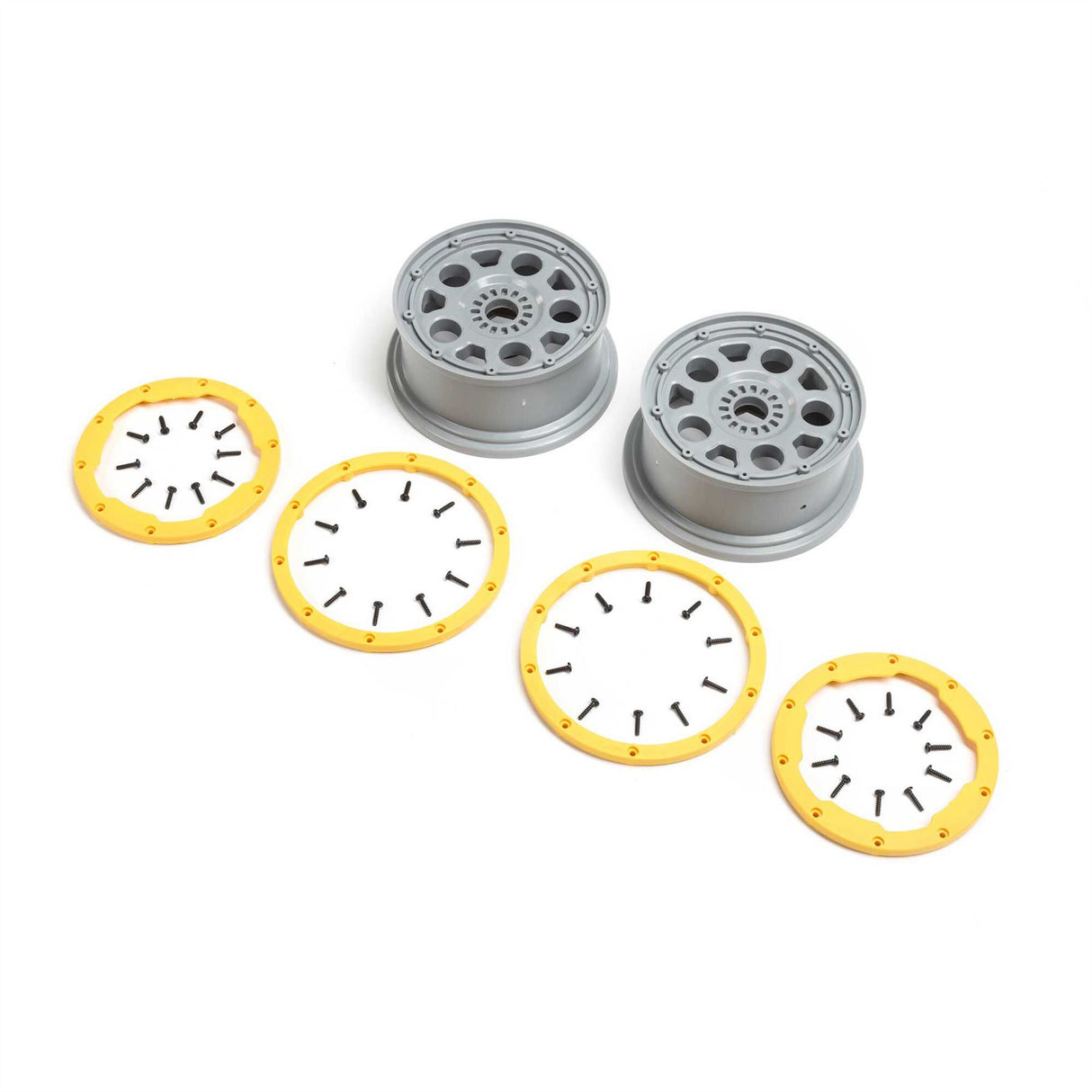 Losi Wheels, Silver, Yellow Beadlock (2): DBXL 2.0