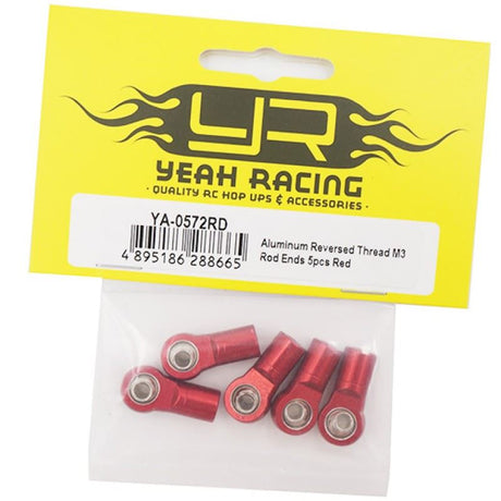 Yeah Racing Aluminum Reversed Thread M3 Rod Ends 5pcs Red