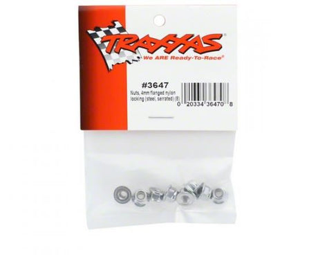 TRAXXAS Nuts, 4mm flanged nylon locking (steel, serrated) (8)