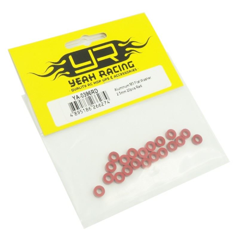 Yeah Racing Aluminum M3 Flat Washer 2.5mm 20pcs Red