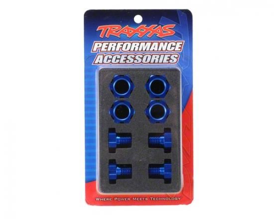 TRAXXAS Wheel hubs, splined w/nuts 17mm (blue-anodised) (4)